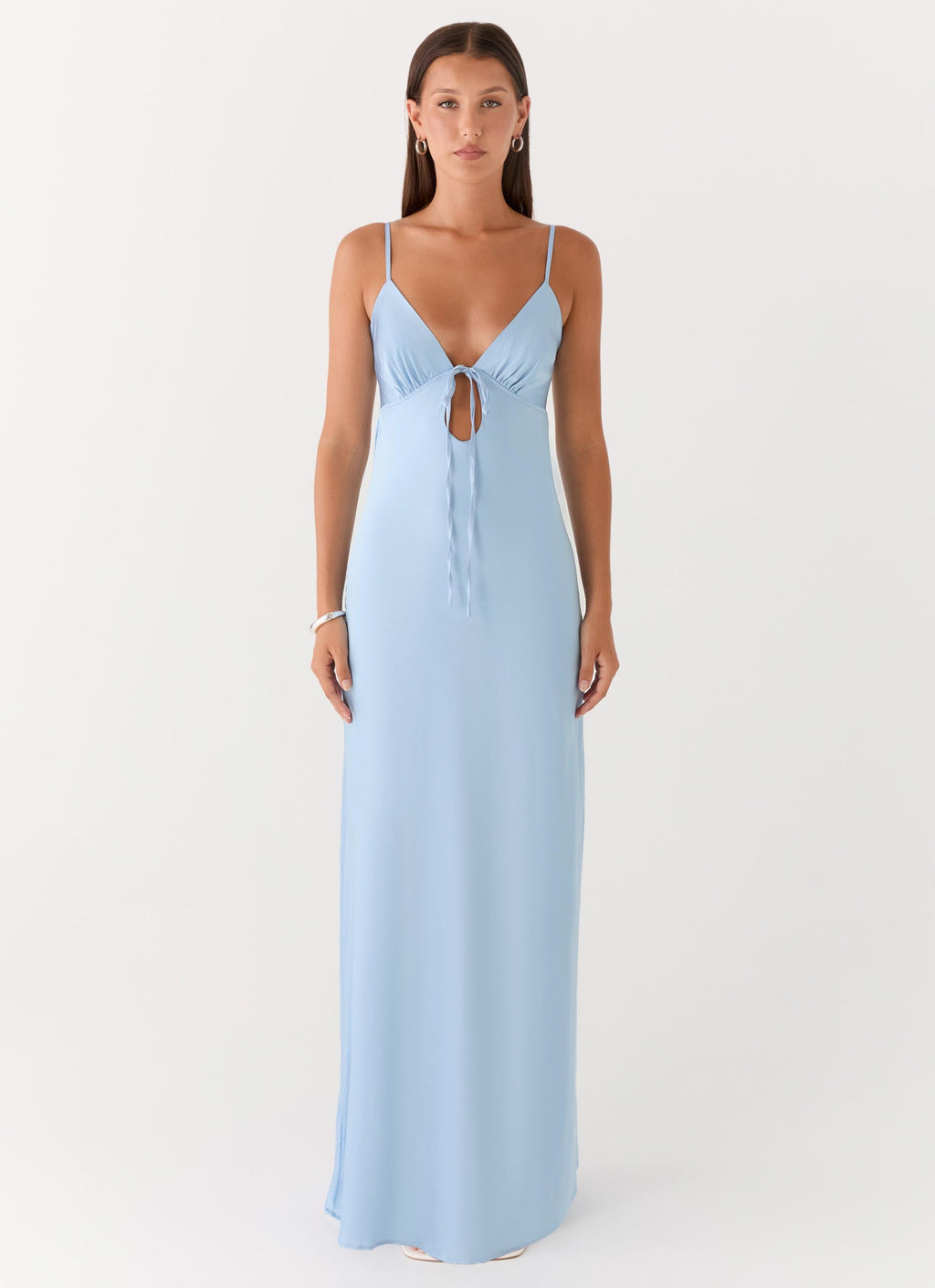 Flora Collection | Satin Maxi Dress with V Neckline & Tie Detail | Elegant Long Dress for Special Occasions - Women's