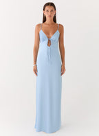 Flora Collection | Satin Maxi Dress with V Neckline & Tie Detail | Elegant Long Dress for Special Occasions - Women's