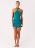 Henrietta Collection | Mini Dress with Halter Neckline & Open Back | Stylish Evening Wear for Effortless Elegance - Women's