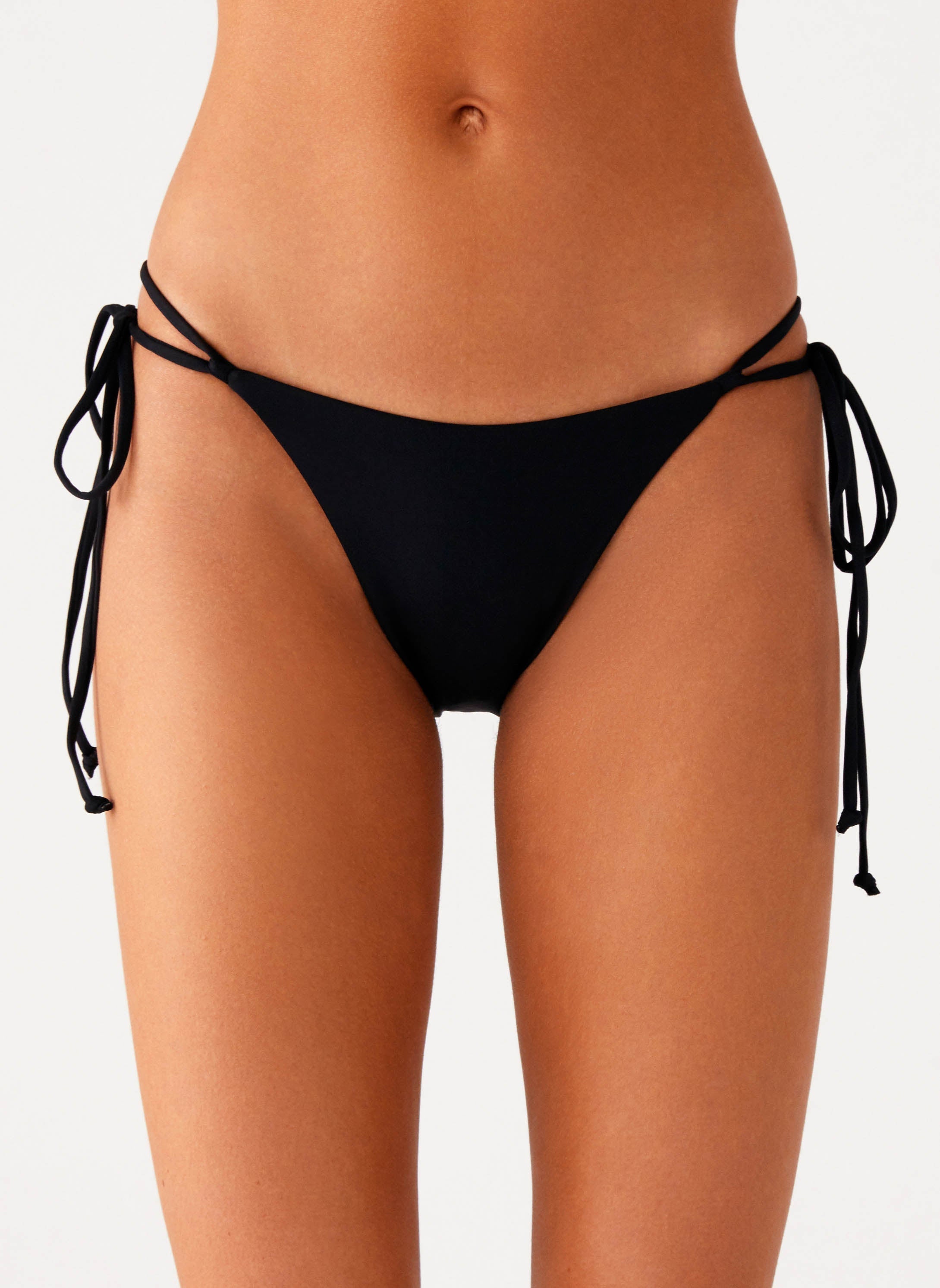 Jaiya Collection | Black Bikini Bottom with Ruched Waistband | Adjustable Fit for Flattering Beach Style