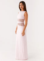 Karma Collection | Maxi Dress for Women with Semi-Sheer Lace Waist | Elegant Long Dress for Glamorous Occasions