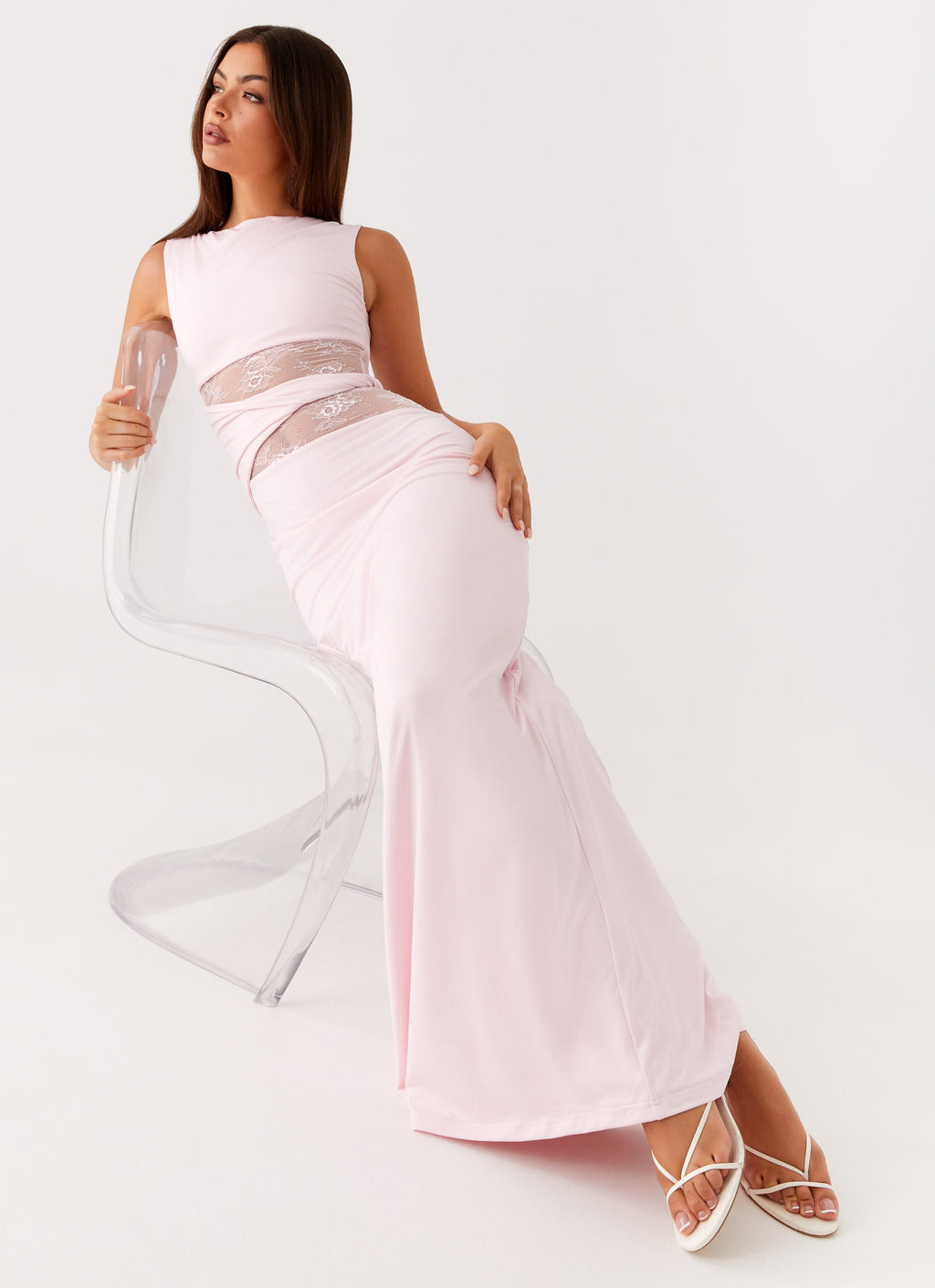 Karma Collection | Maxi Dress for Women with Semi-Sheer Lace Waist | Elegant Long Dress for Glamorous Occasions