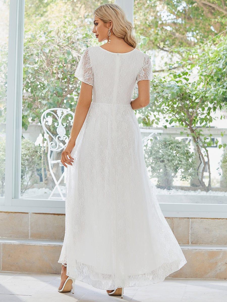 Lace V Neck Pleated Formal Maxi Evening Gown