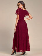 Lace V Neck Pleated Formal Maxi Evening Gown