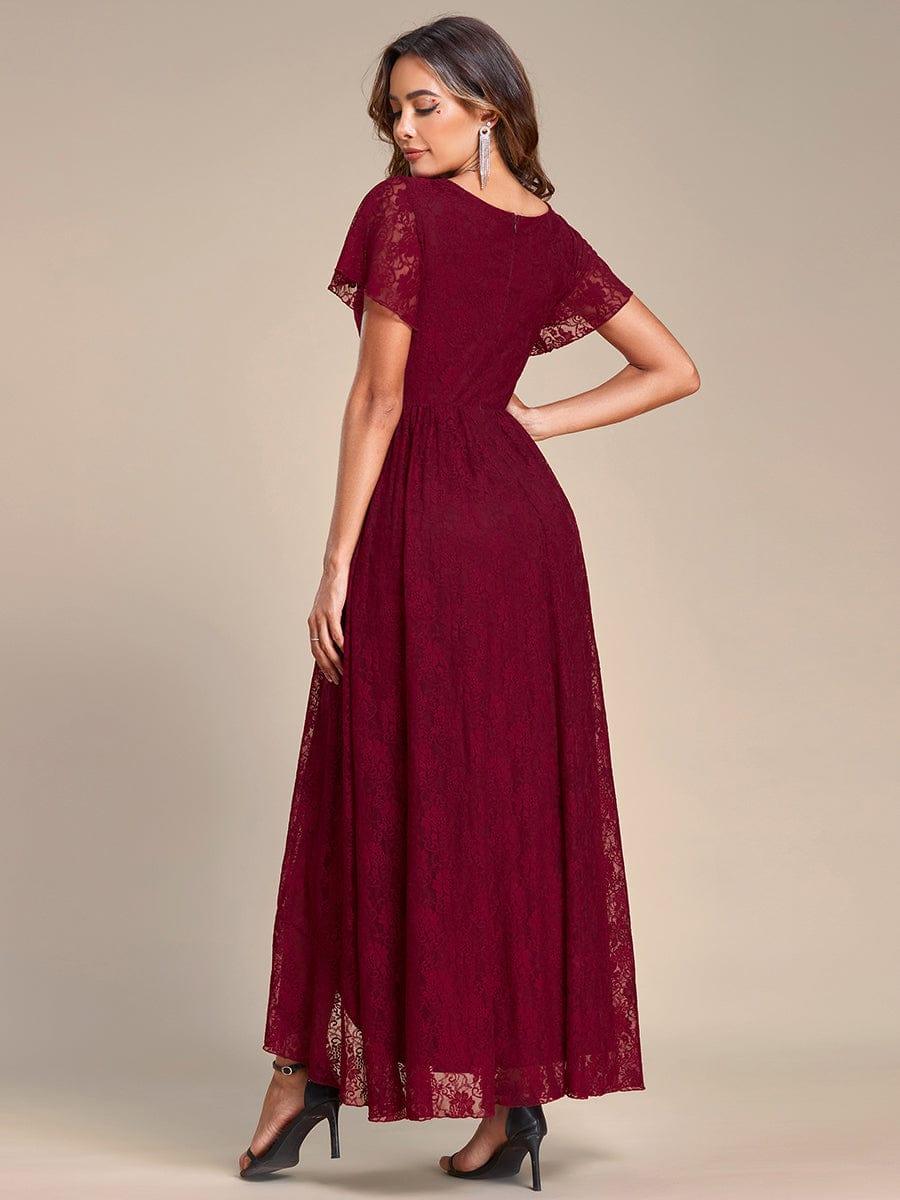 Lace V Neck Pleated Formal Maxi Evening Gown