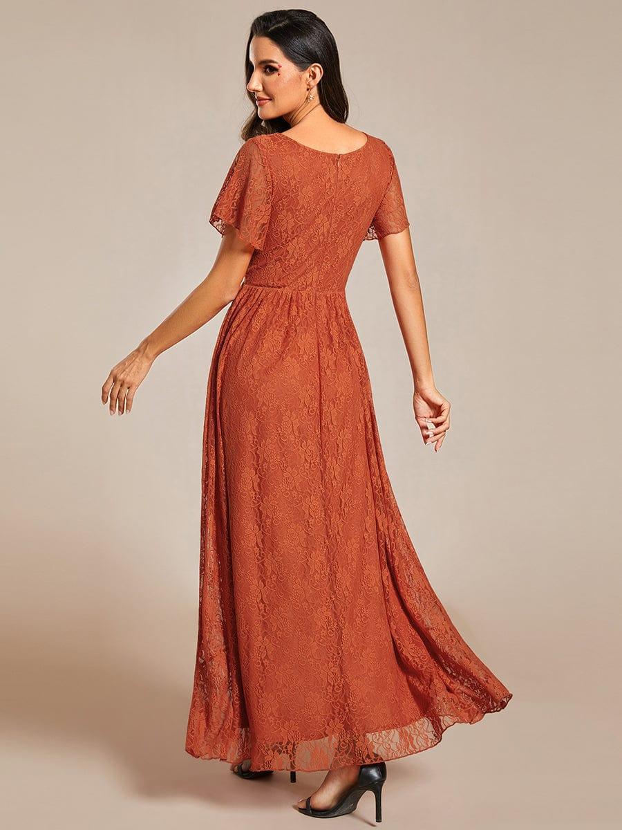 Lace V Neck Pleated Formal Maxi Evening Gown
