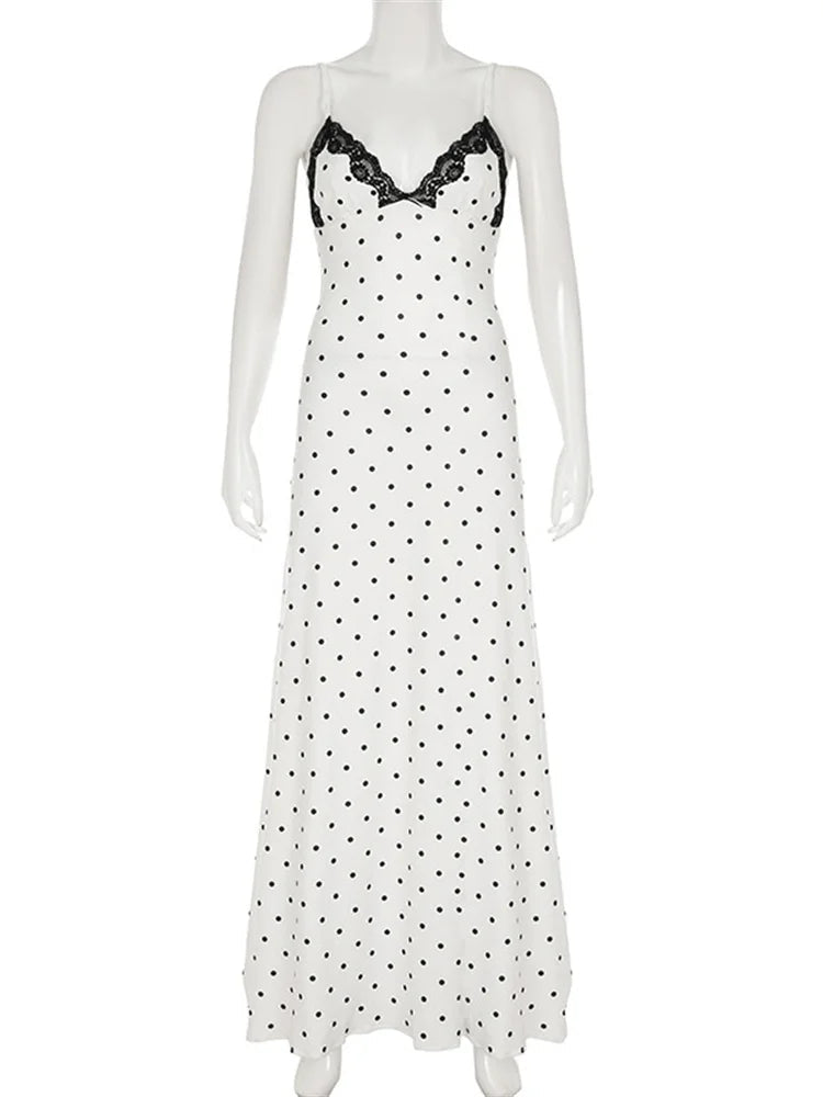 Lace V Neck Backless Patchwork Maxi Dress
