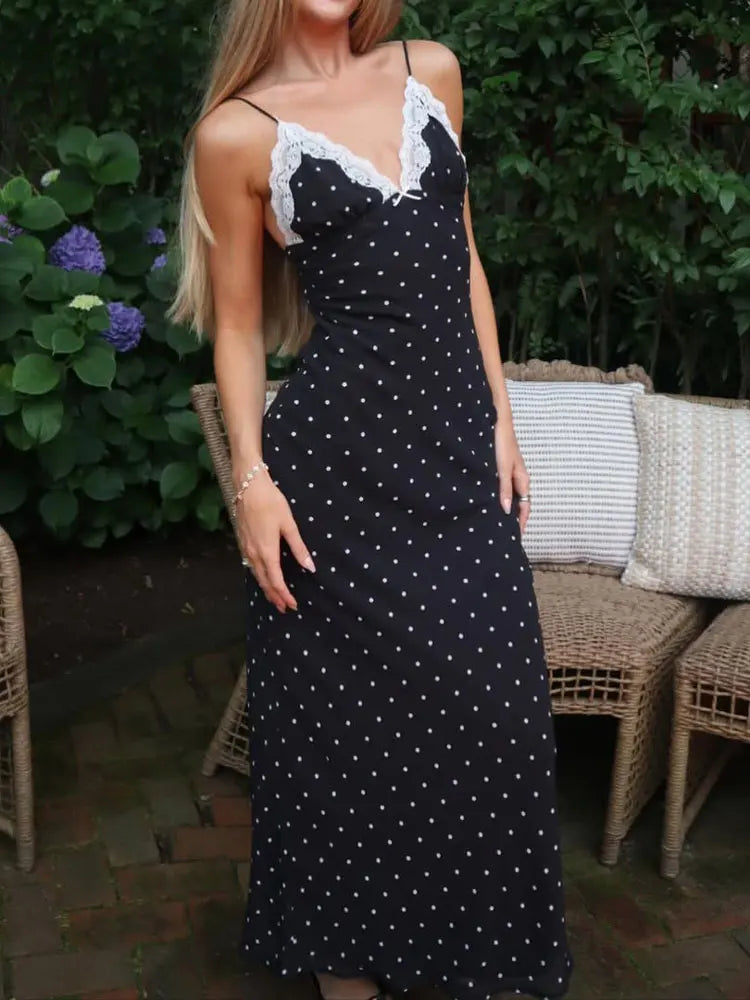 Lace V Neck Backless Patchwork Maxi Dress