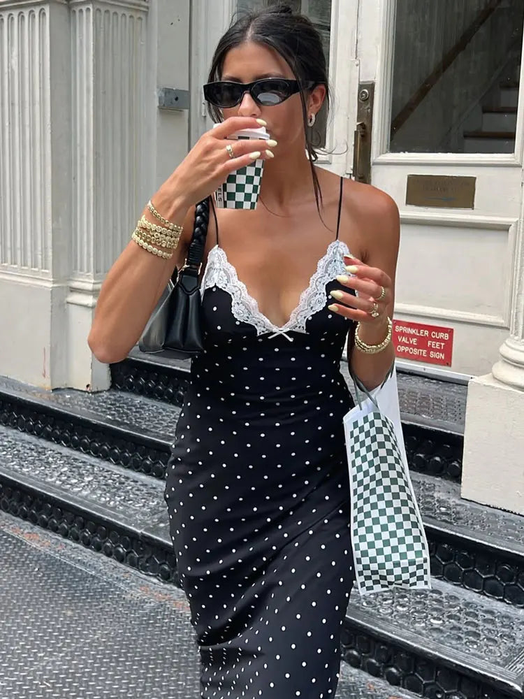 Lace V Neck Backless Patchwork Maxi Dress