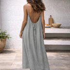 Women’s Linen Cotton Maxi Dress – Open Back Sleeveless Summer Dress with Adjustable Straps