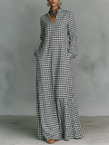 V Neck Long Sleeve Cotton Maxi Dress, Minimalist
