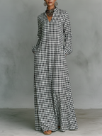V Neck Long Sleeve Cotton Maxi Dress, Minimalist