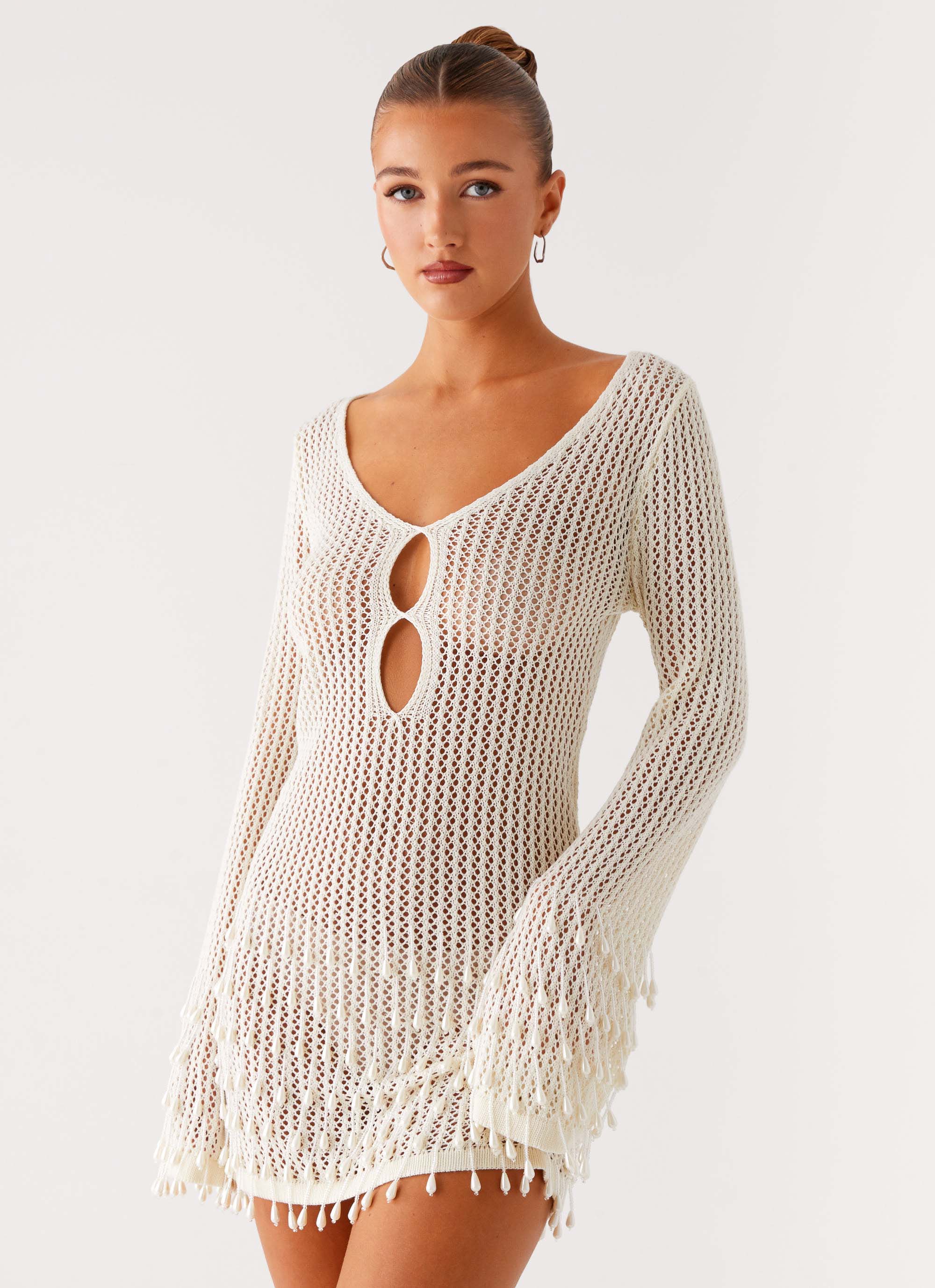 Majestic Collection | Women's Crochet Mini Dress with Beaded Details | Flirty Style for Night Out