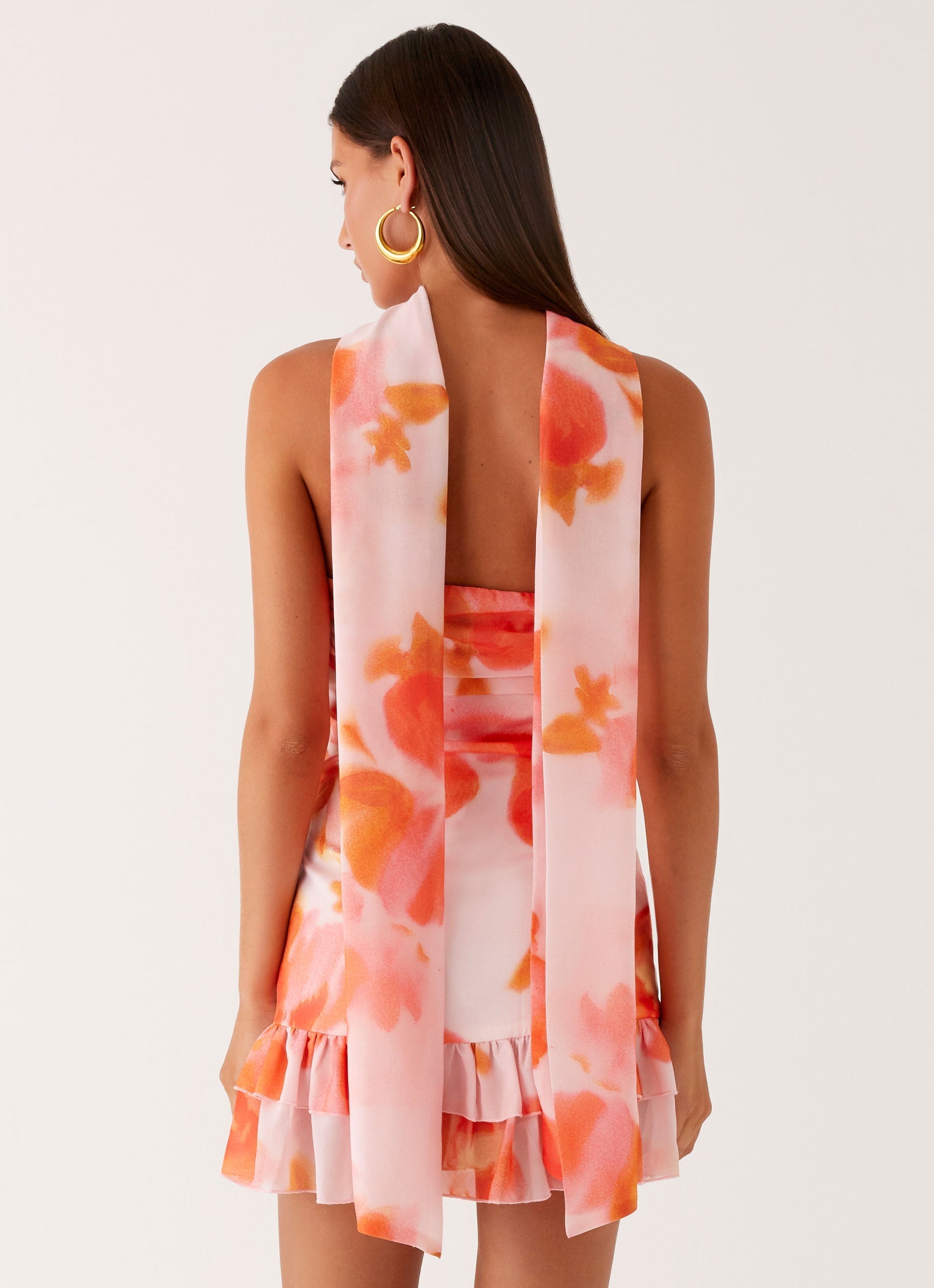 Manon Collection | Scarf Mini Dress with Ruched Side & Frilled Hemline | Exclusive Print for Summer Styling - Women's