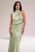 Women’s Halter Neck Elegant Dress – Luminous Formal Evening Gown Flattering Silhouette