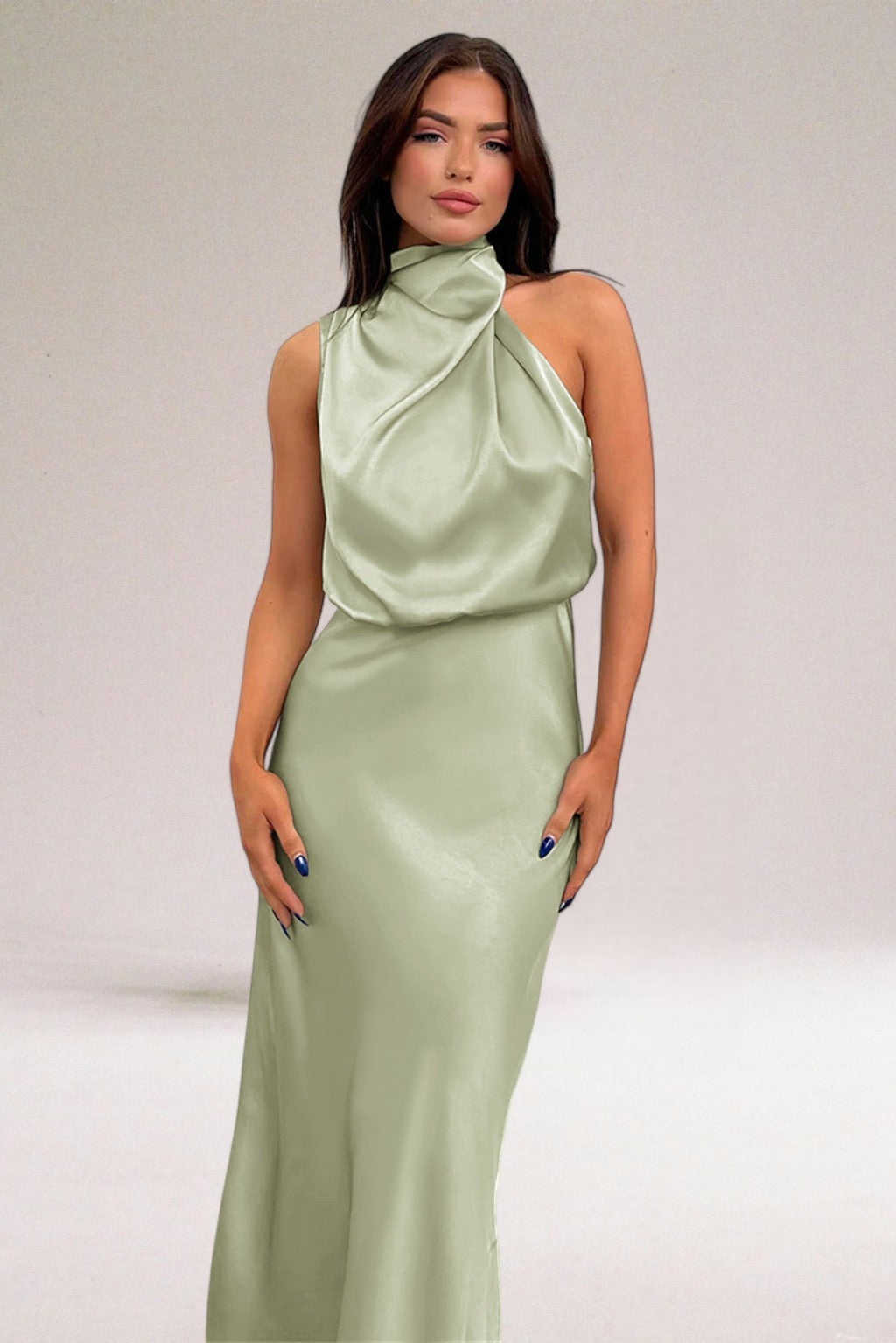 Women’s Halter Neck Elegant Dress – Luminous Formal Evening Gown Flattering Silhouette
