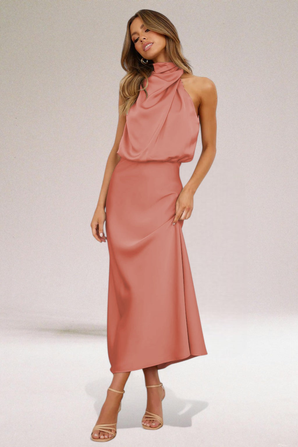 Women’s Halter Neck Elegant Dress – Luminous Formal Evening Gown Flattering Silhouette