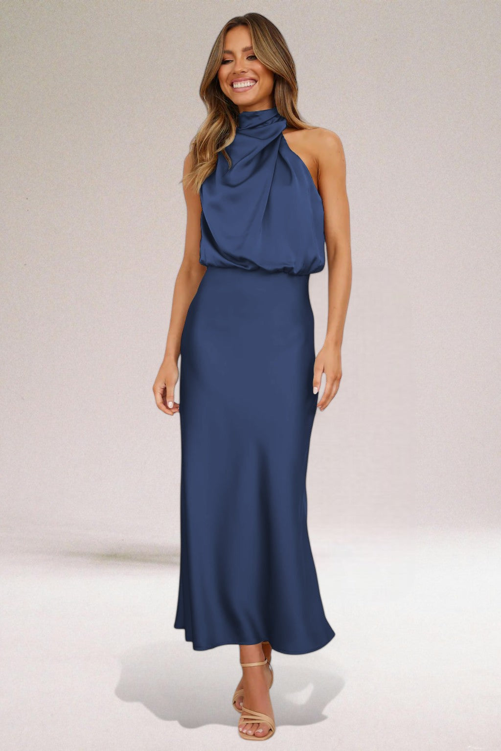 Women’s Halter Neck Elegant Dress – Luminous Formal Evening Gown Flattering Silhouette