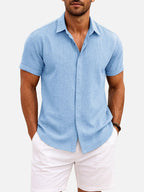 Men's Short Sleeve Linen Cotton Button Front Shirt