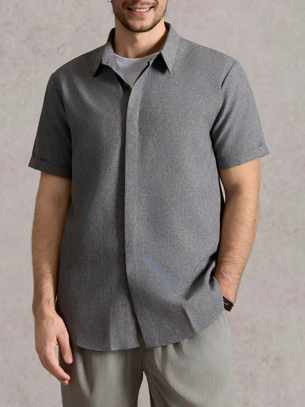 Men's Short Sleeve Linen Cotton Button Front Shirt