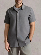 Men's Short Sleeve Linen Cotton Button Front Shirt