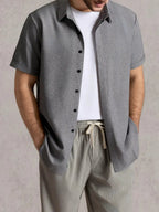 Men's Short Sleeve Linen Cotton Button Front Shirt