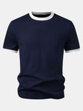 Men’s Crew Neck Cotton T-Shirt with Contrast Trim – Casual Regular Fit Soft Breathable Everyday Essential Tee