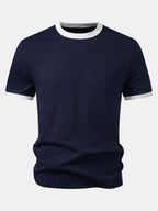 Men’s Crew Neck Cotton T-Shirt with Contrast Trim – Casual Regular Fit Soft Breathable Everyday Essential Tee
