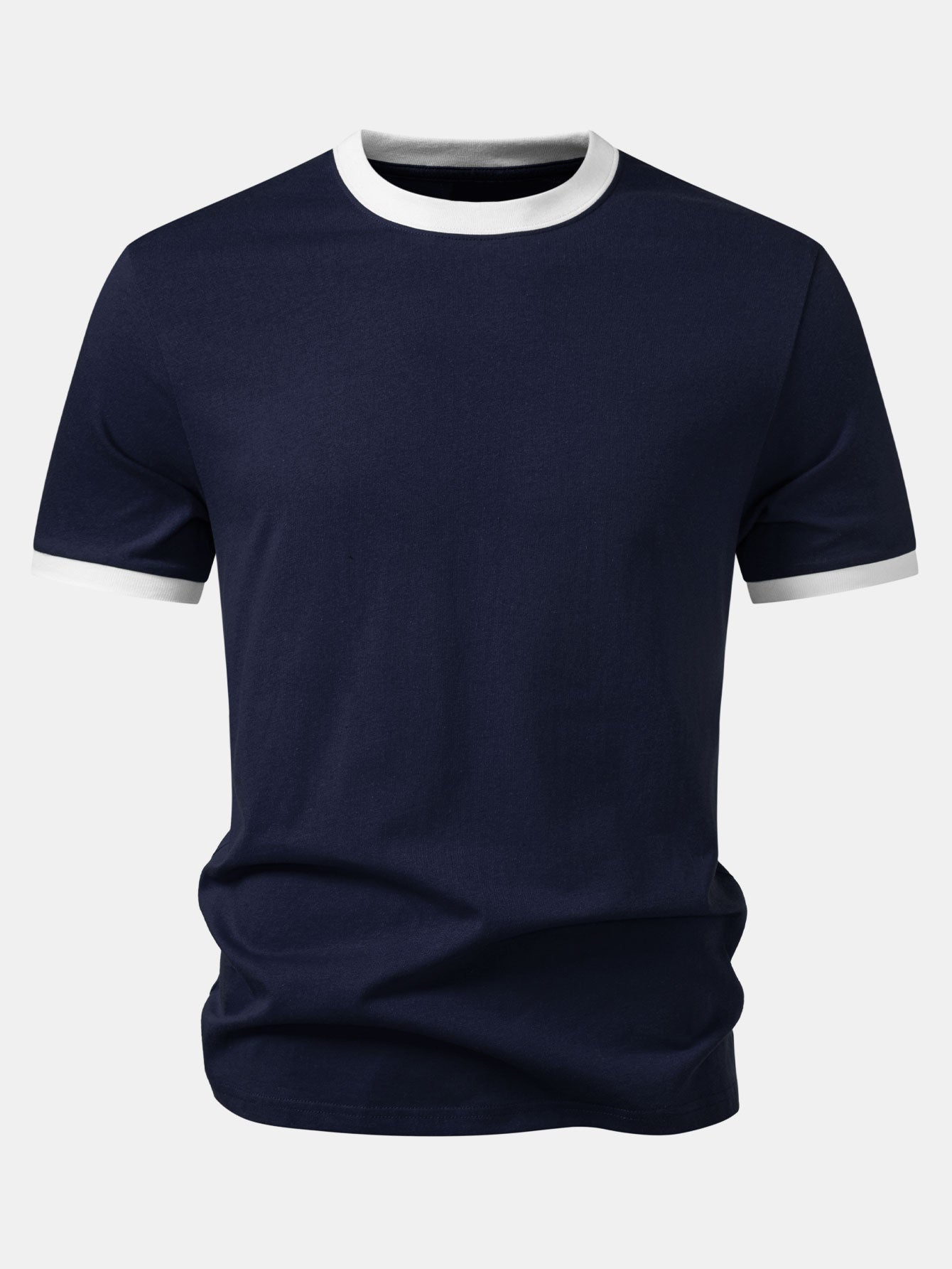 Men’s Crew Neck Cotton T-Shirt with Contrast Trim – Casual Regular Fit Soft Breathable Everyday Essential Tee