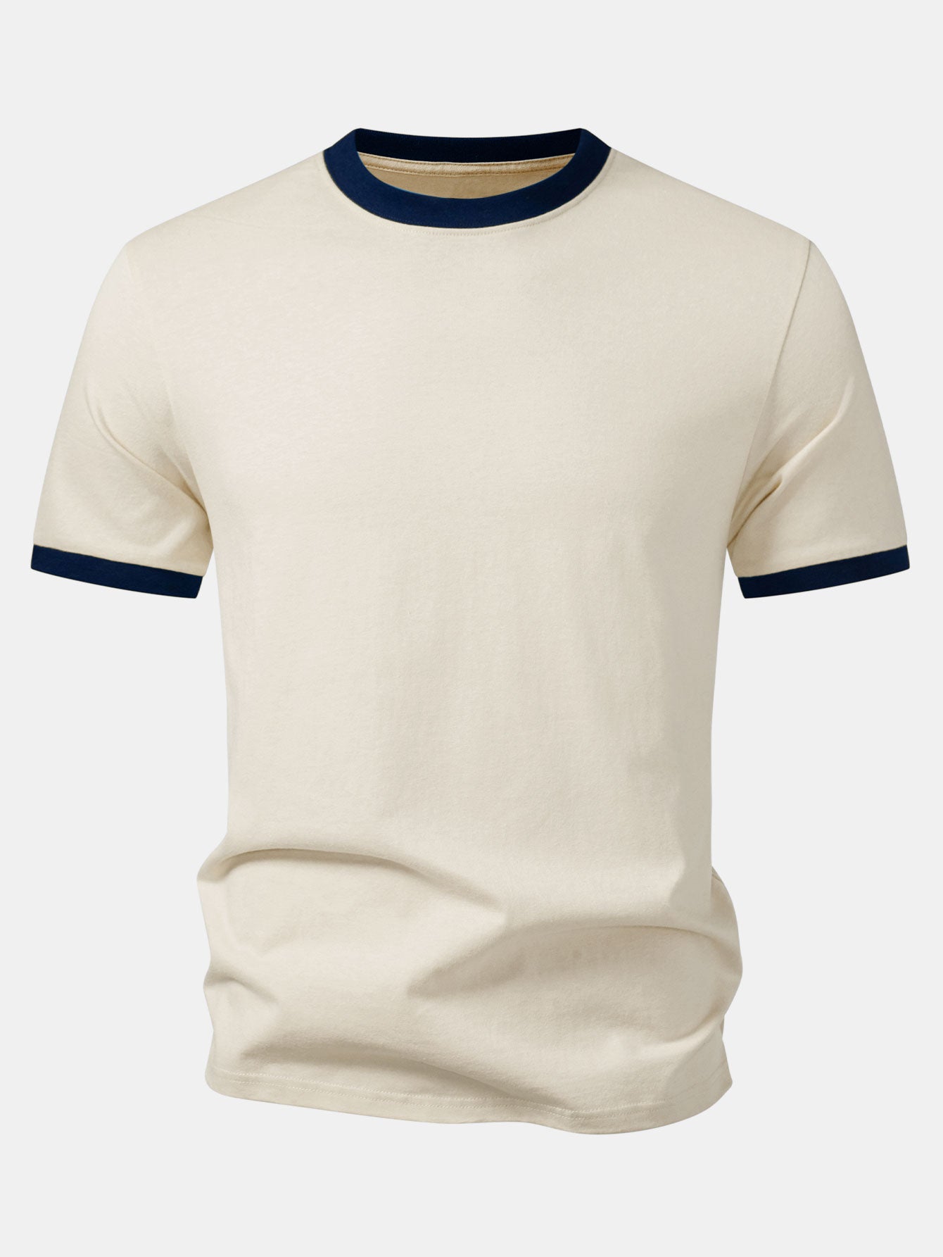 Men’s Crew Neck Cotton T-Shirt with Contrast Trim – Casual Regular Fit Soft Breathable Everyday Essential Tee