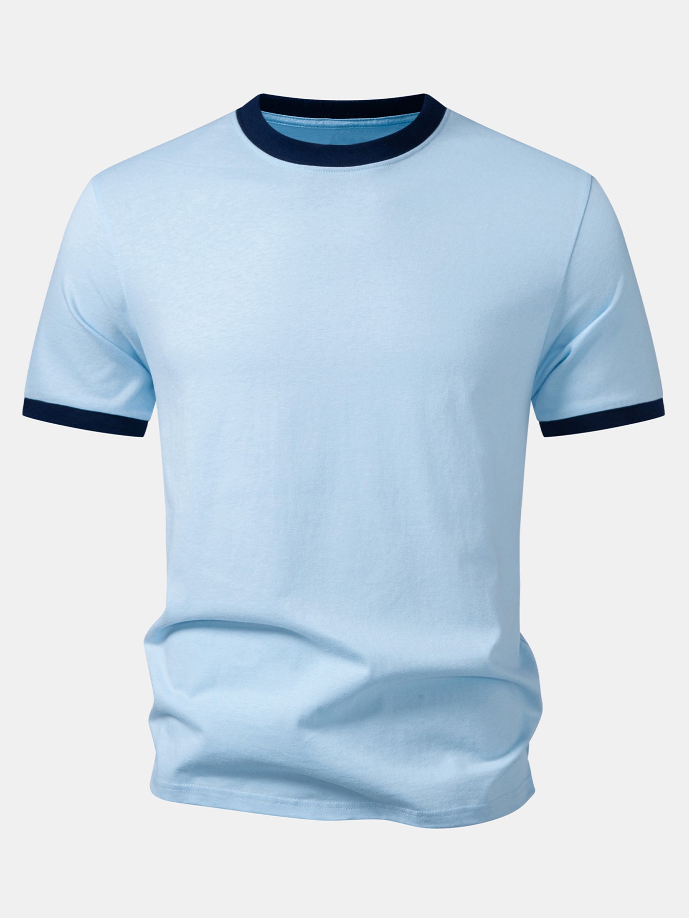 Men’s Crew Neck Cotton T-Shirt with Contrast Trim – Casual Regular Fit Soft Breathable Everyday Essential Tee