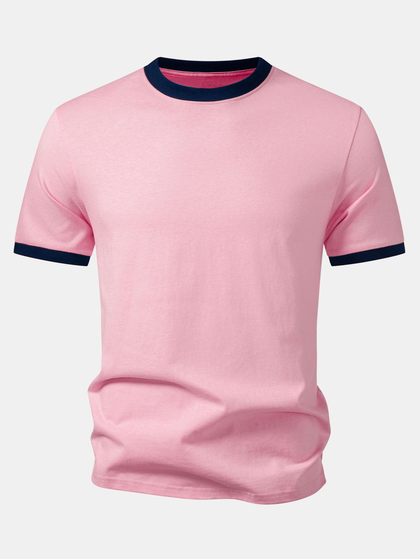 Men’s Crew Neck Cotton T-Shirt with Contrast Trim – Casual Regular Fit Soft Breathable Everyday Essential Tee