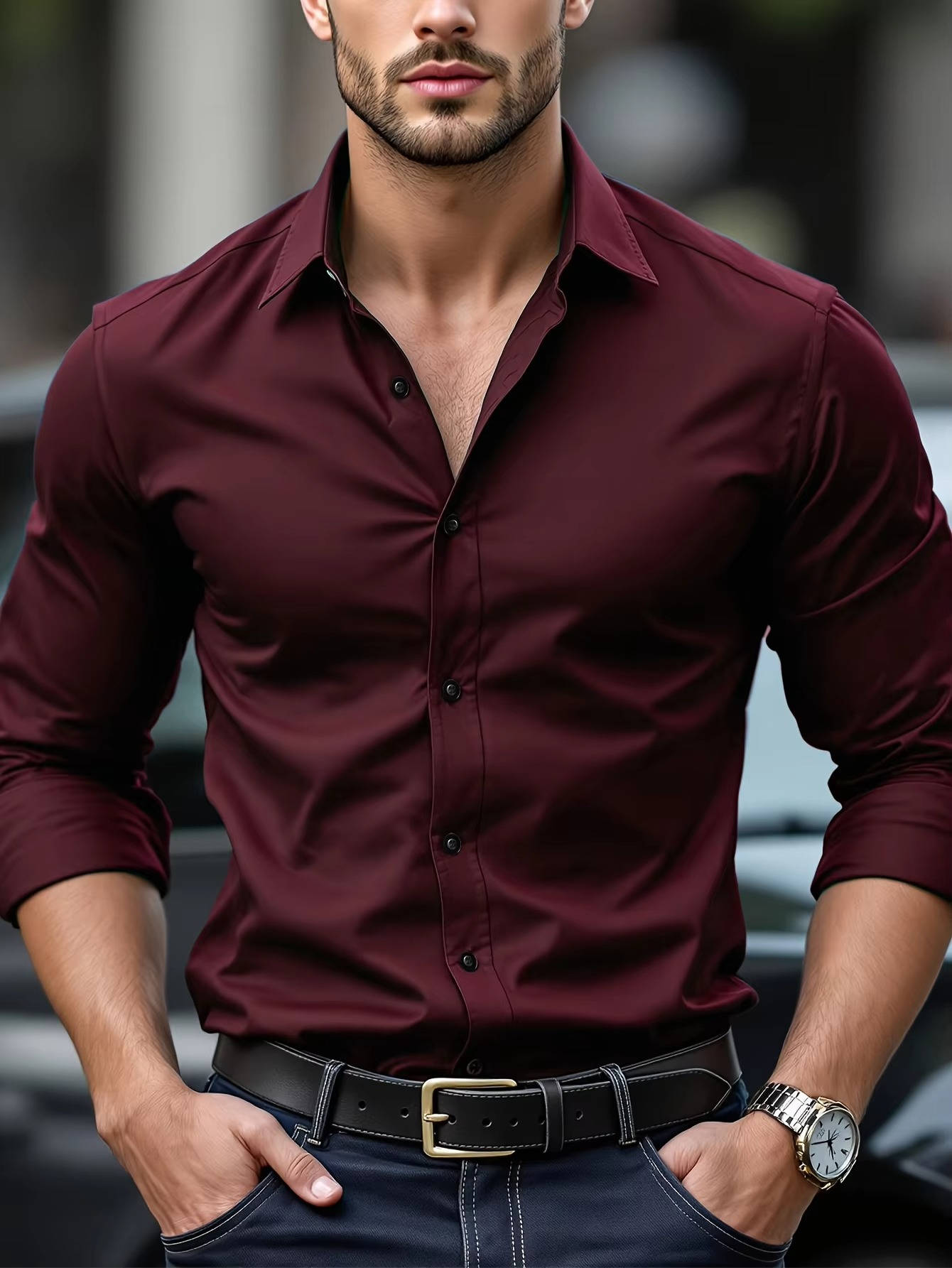Men’s Slim Fit Stretch Dress Shirt – Wrinkle Resistant Spread Collar Button-Down Formal Business Shirt for Office & Events