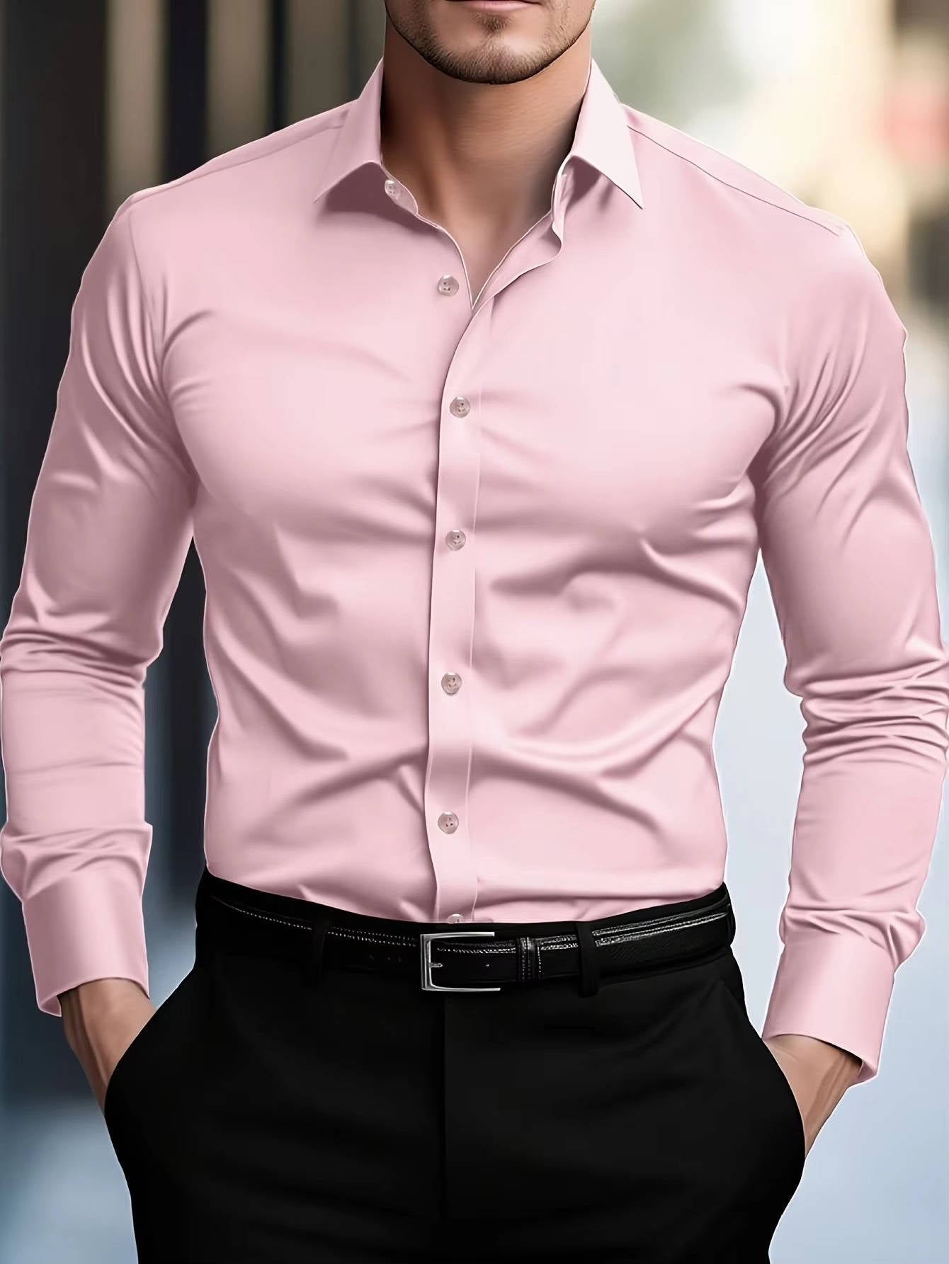Men’s Slim Fit Stretch Dress Shirt – Wrinkle Resistant Spread Collar Button-Down Formal Business Shirt for Office & Events