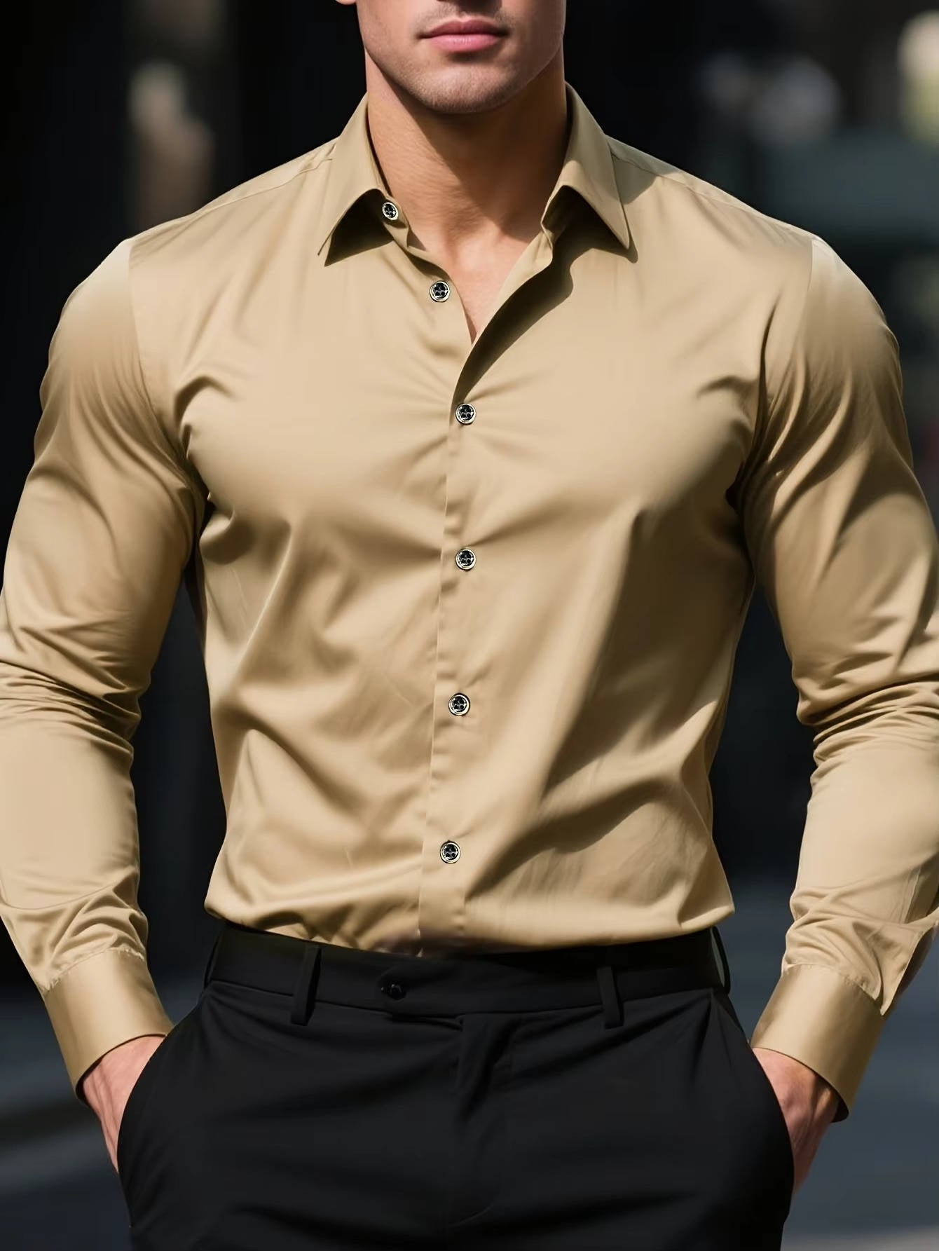 Men’s Slim Fit Stretch Dress Shirt – Wrinkle Resistant Spread Collar Button-Down Formal Business Shirt for Office & Events