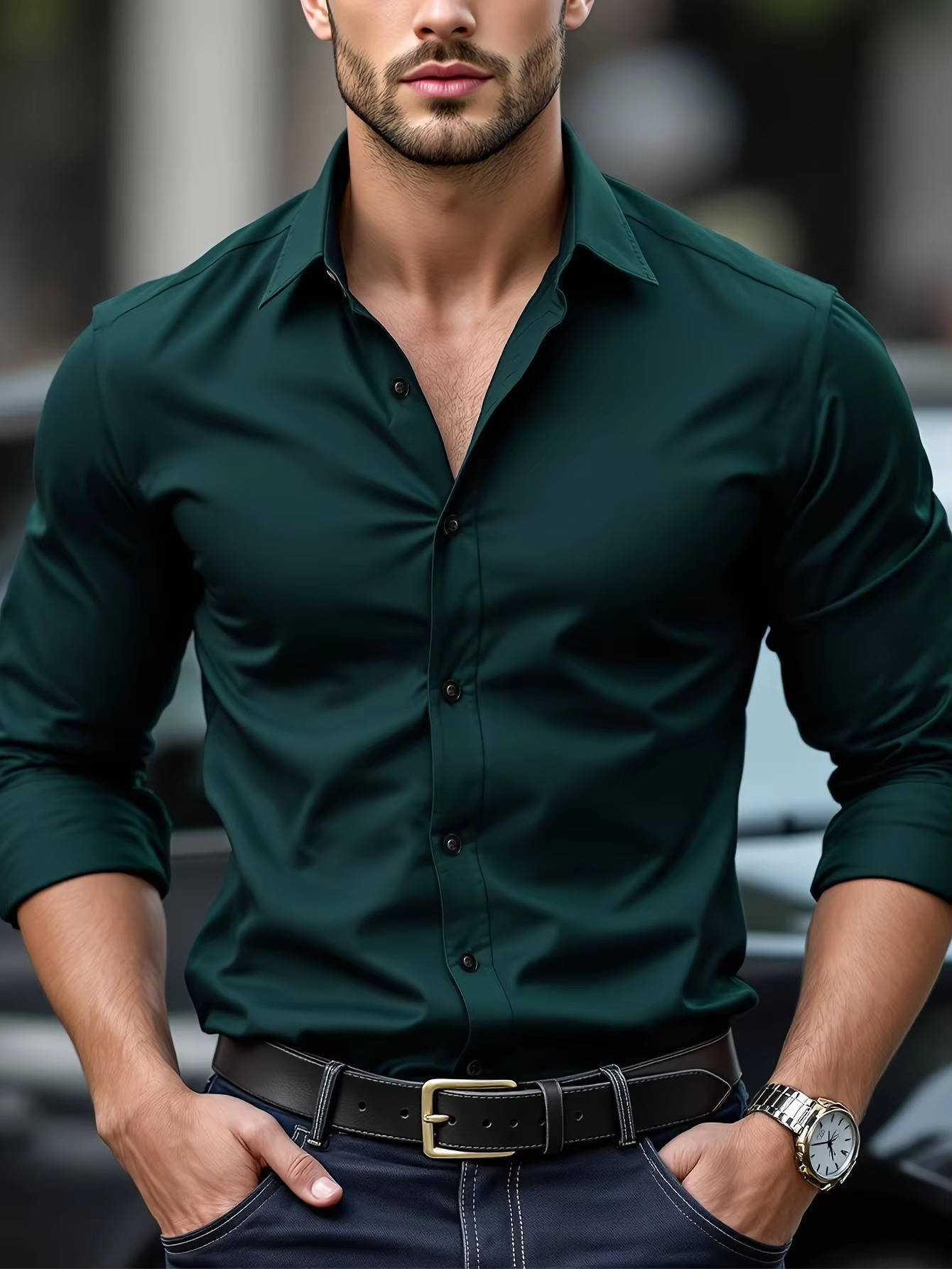 Men’s Slim Fit Stretch Dress Shirt – Wrinkle Resistant Spread Collar Button-Down Formal Business Shirt for Office & Events