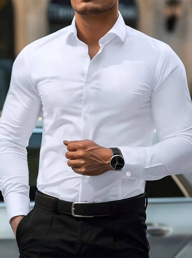 Men’s Slim Fit Stretch Dress Shirt – Wrinkle Resistant Spread Collar Button-Down Formal Business Shirt for Office & Events