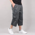 Mens Cargo Shorts, Elastic Waist Loose Fit Multi Pocket