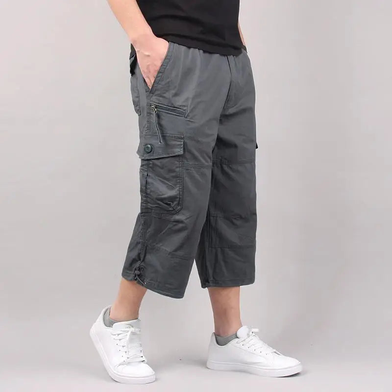 Mens Cargo Shorts, Elastic Waist Loose Fit Multi Pocket