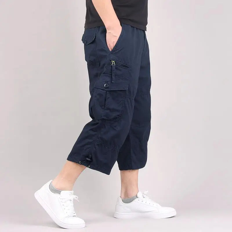Mens Cargo Shorts, Elastic Waist Loose Fit Multi Pocket