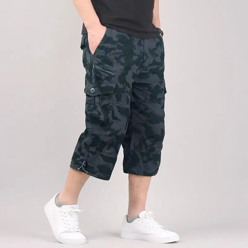 Mens Cargo Shorts, Elastic Waist Loose Fit Multi Pocket