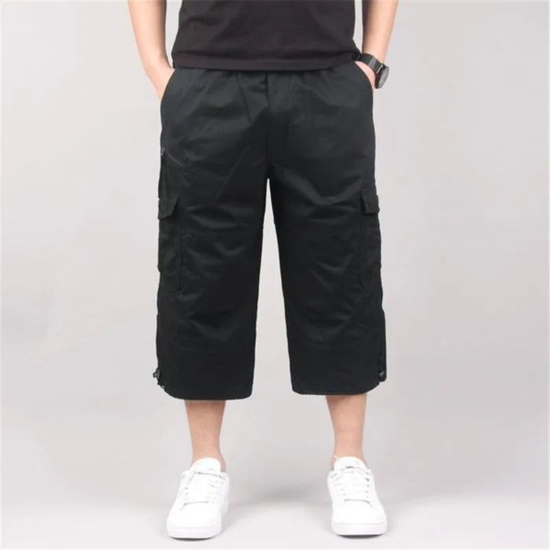 Mens Cargo Shorts, Elastic Waist Loose Fit Multi Pocket