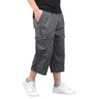 Mens Cargo Shorts, Elastic Waist Loose Fit Multi Pocket