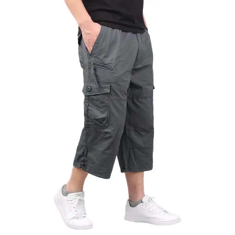 Mens Cargo Shorts, Elastic Waist Loose Fit Multi Pocket
