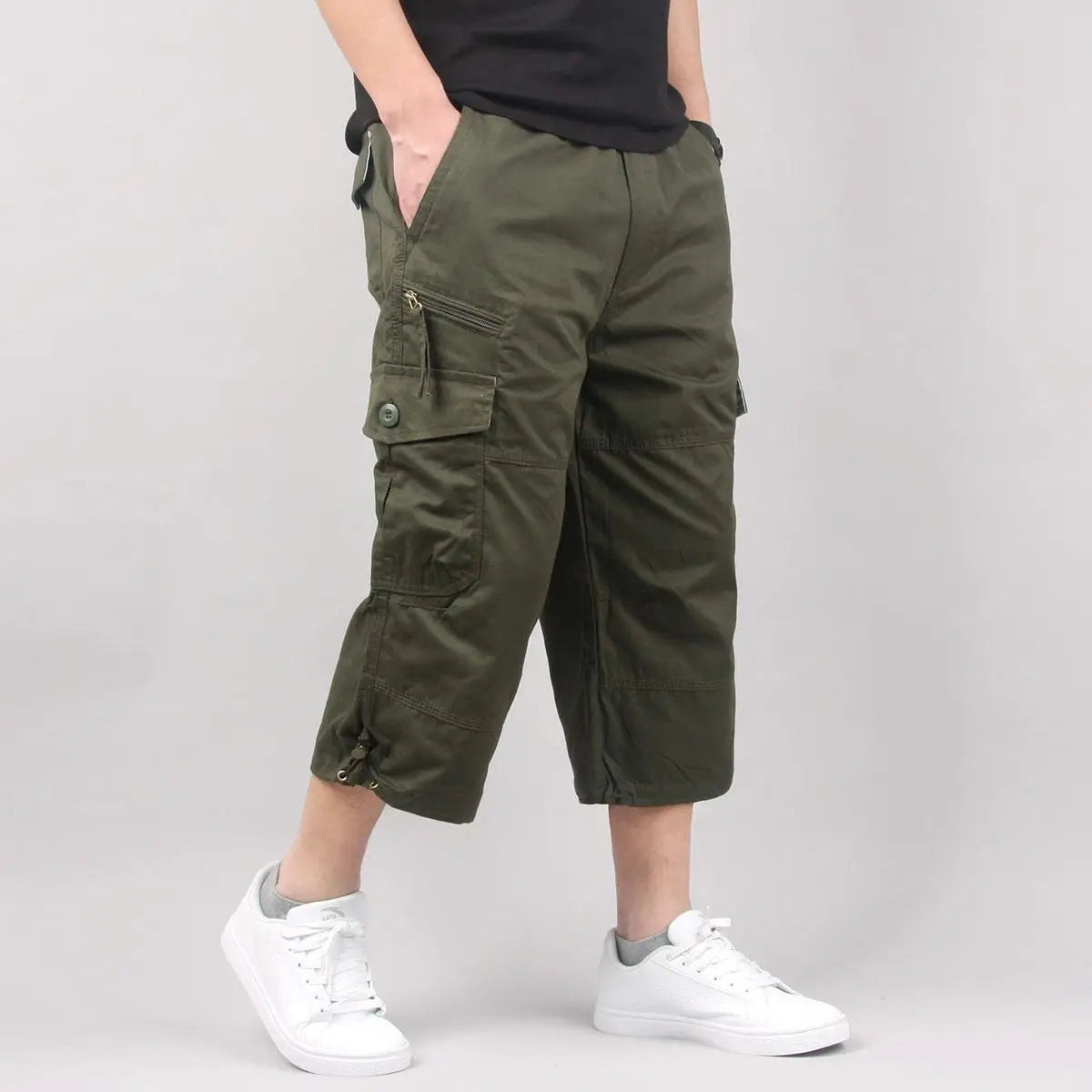 Mens Cargo Shorts, Elastic Waist Loose Fit Multi Pocket