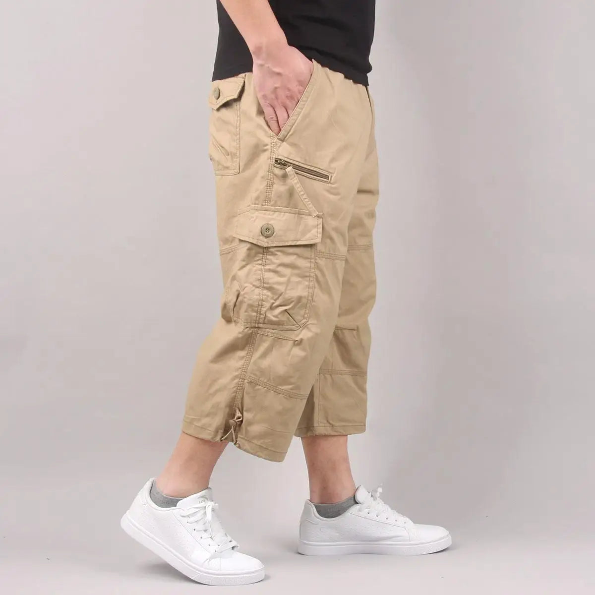 Mens Cargo Shorts, Elastic Waist Loose Fit Multi Pocket