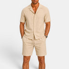 Men's Linen Shirt and Shorts Set, Matching Summer Outfit