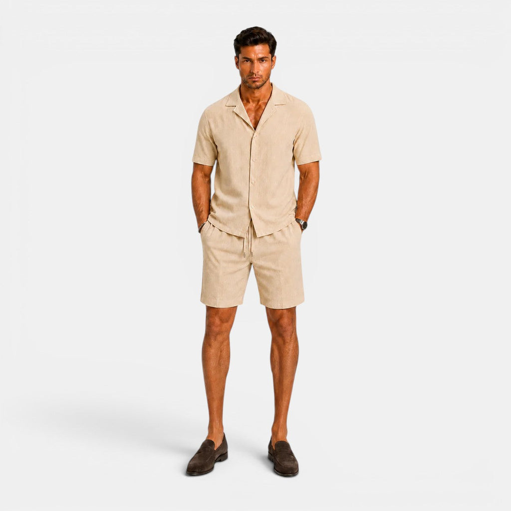 Men's Linen Shirt and Shorts Set, Matching Summer Outfit