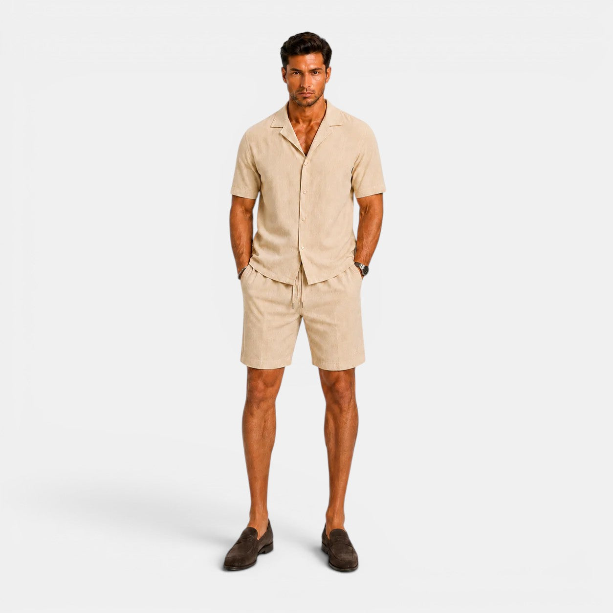 Men's Linen Shirt and Shorts Set, Matching Summer Outfit