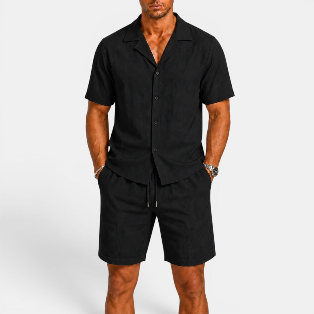 Men's Linen Shirt and Shorts Set, Matching Summer Outfit
